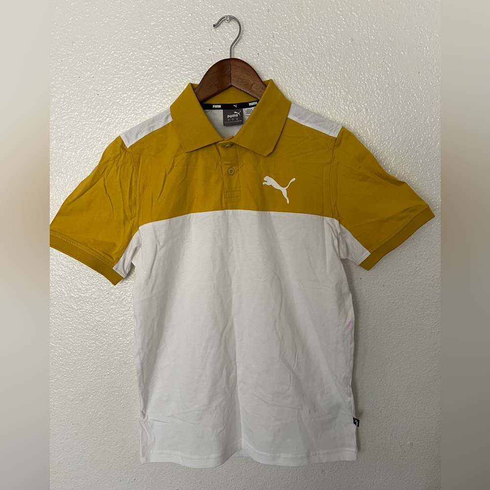 Puma Men's Yellow and White Polo Shirt